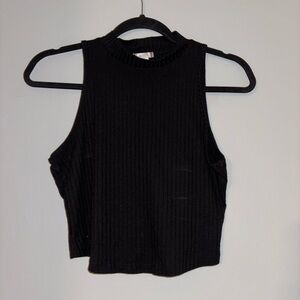 Bozzolo Sleeveless Ribbed Stretch Black Crop Top